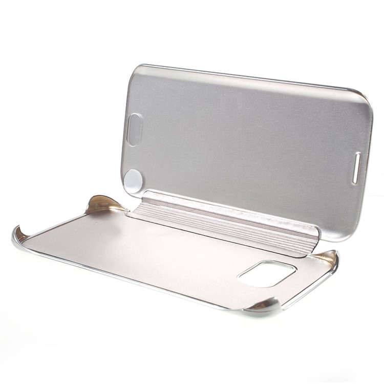 Invisible View Plating PC Smart Leather Case for Samsung Galaxy S6 edge G925 - Silver-8