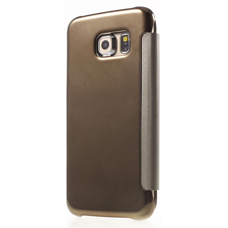 Invisible View Plating PC Smart Leather Cover for Samsung Galaxy S6 edge G925 - Gold-2