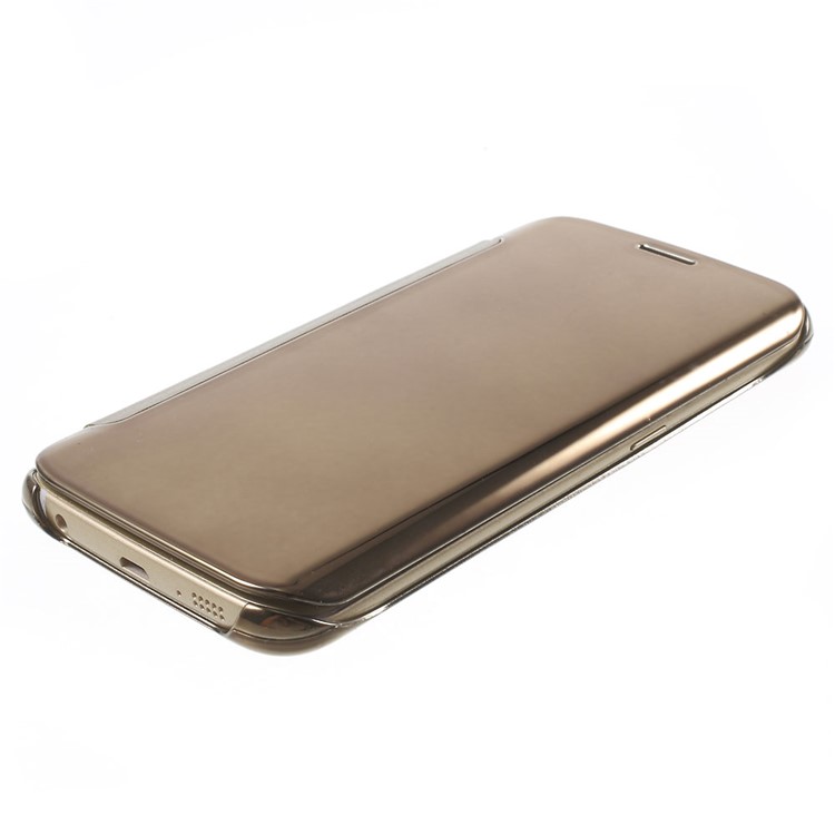 Invisible View Plating PC Smart Leather Cover for Samsung Galaxy S6 edge G925 - Gold-3