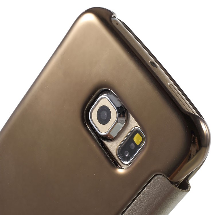 Invisible View Plating PC Smart Leather Cover for Samsung Galaxy S6 edge G925 - Gold-6