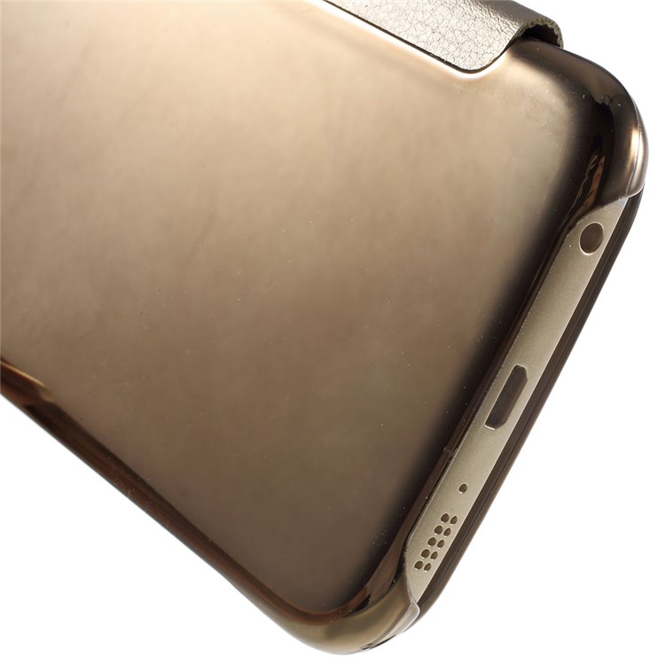 Invisible View Plating PC Smart Leather Cover for Samsung Galaxy S6 edge G925 - Gold-7