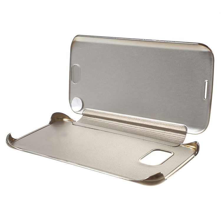Invisible View Plating PC Smart Leather Cover for Samsung Galaxy S6 edge G925 - Gold-8