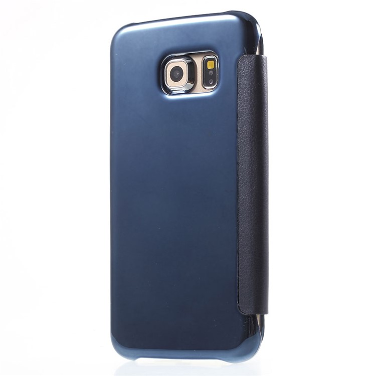 Invisible View Plated PC Smart Leather Phone Case for Samsung Galaxy S6 edge G925 - Blue-2