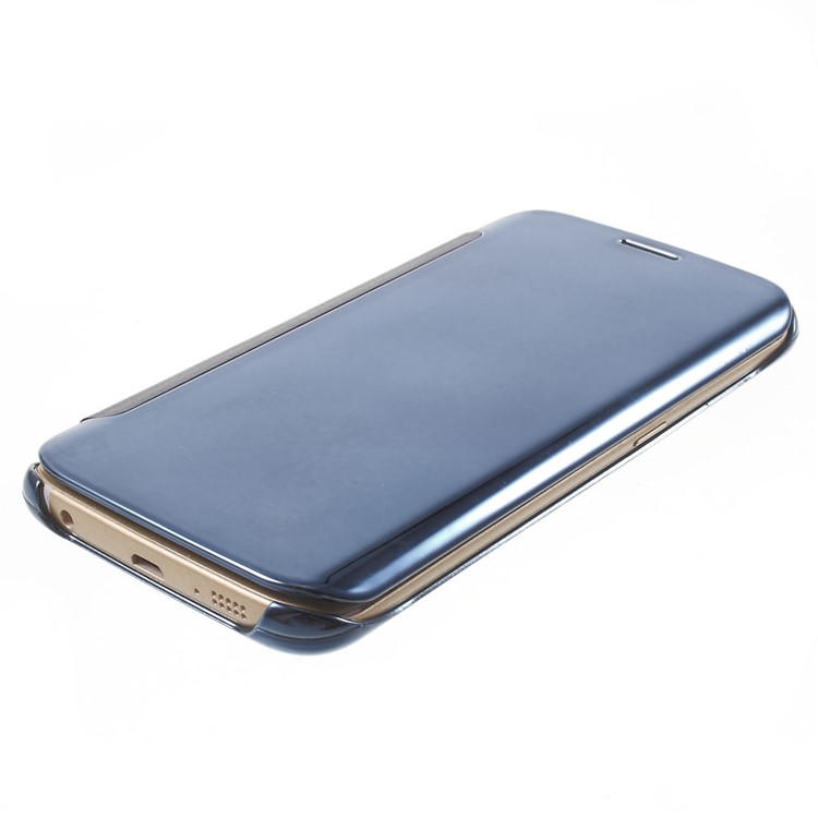 Invisible View Plated PC Smart Leather Phone Case for Samsung Galaxy S6 edge G925 - Blue-3