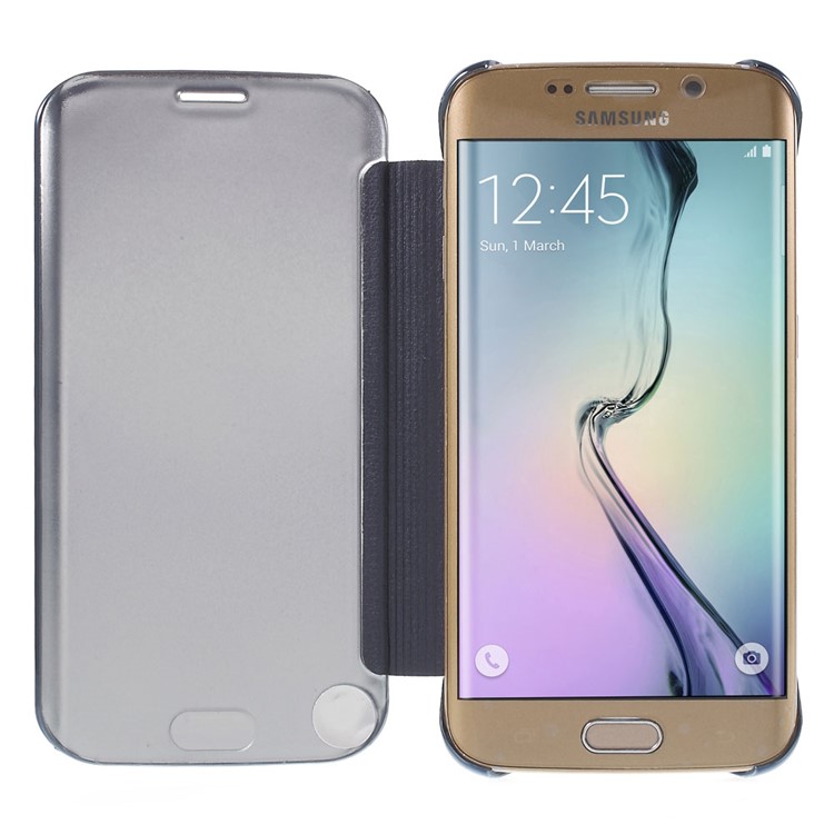 Invisible View Plated PC Smart Leather Phone Case for Samsung Galaxy S6 edge G925 - Blue-4