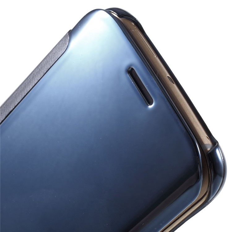 Invisible View Plated PC Smart Leather Phone Case for Samsung Galaxy S6 edge G925 - Blue-5