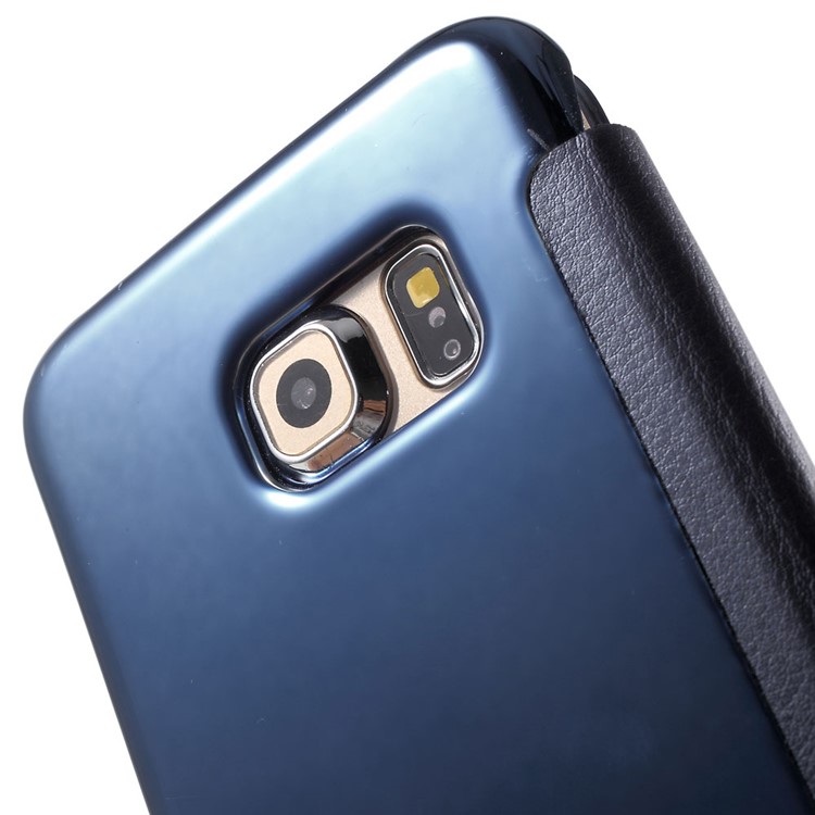 Invisible View Plated PC Smart Leather Phone Case for Samsung Galaxy S6 edge G925 - Blue-6