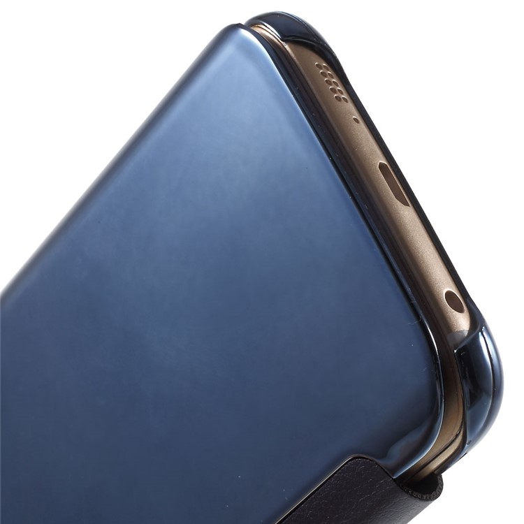 Invisible View Plated PC Smart Leather Phone Case for Samsung Galaxy S6 edge G925 - Blue-7