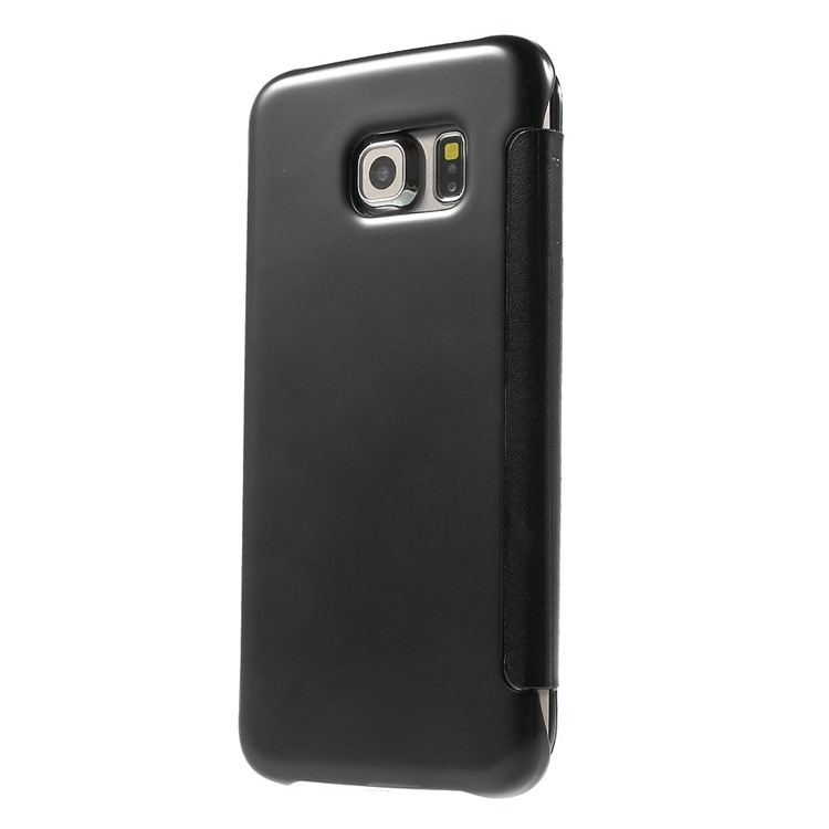 Invisible View Plated PC Smart Leather Flip Case for Samsung Galaxy S6 edge G925 - Black-2