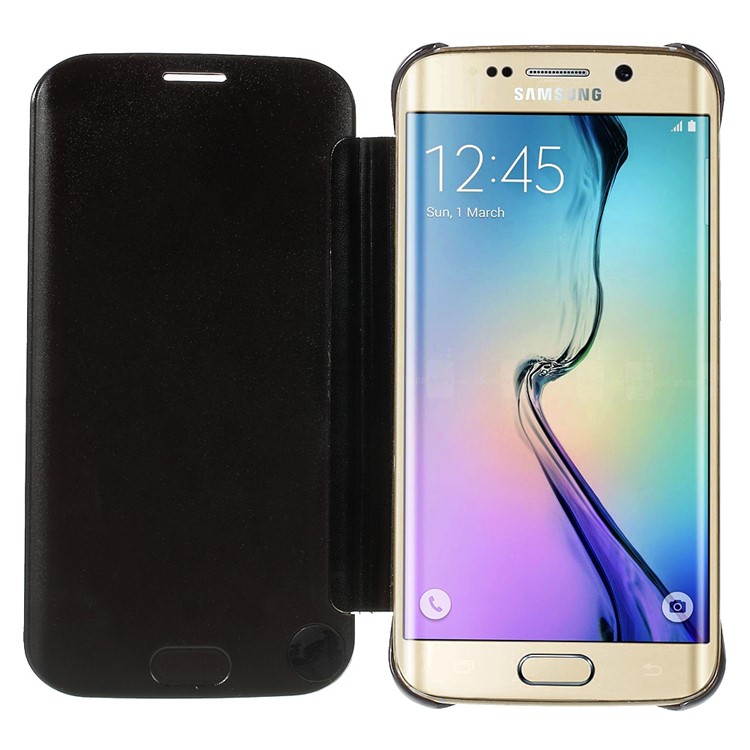 Invisible View Plated PC Smart Leather Flip Case for Samsung Galaxy S6 edge G925 - Black-4