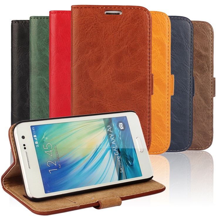 Folio Leather Wallet Phone Case for Samsung Galaxy A3 SM-A300F - Red-4