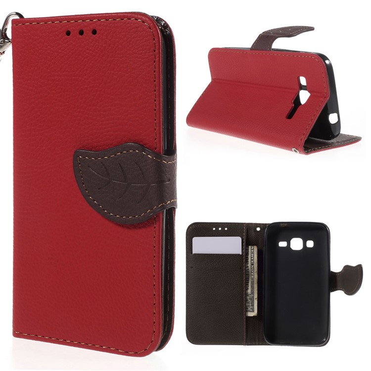 Leaf Flip Stand Wallet Leather Cover for Samsung Galaxy Core Prime SM-G360 - Red-1