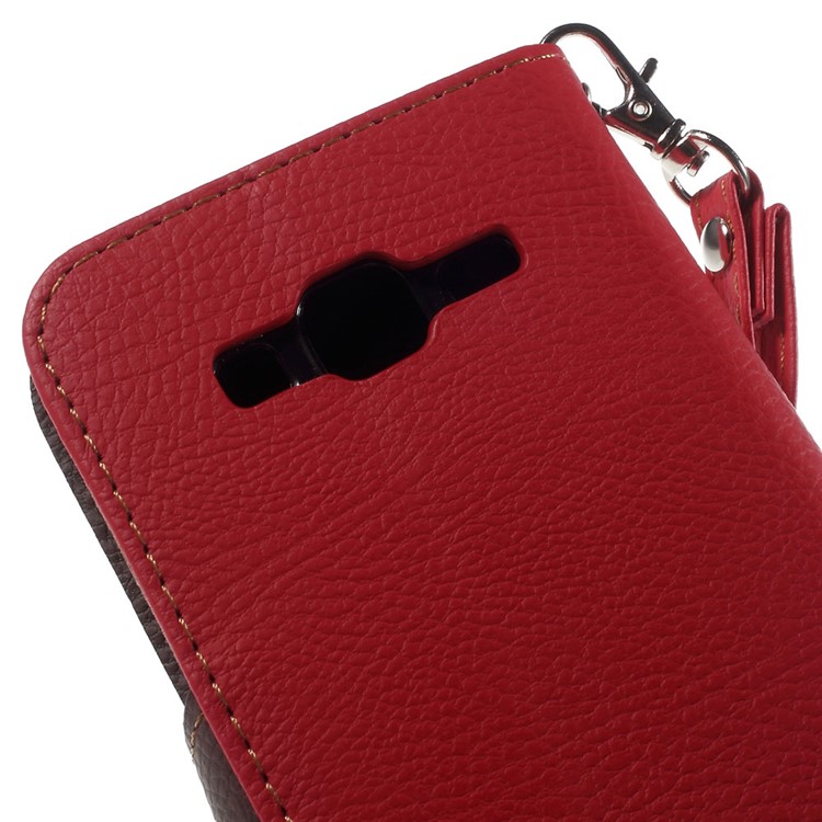 Leaf Flip Stand Wallet Leather Cover for Samsung Galaxy Core Prime SM-G360 - Red-9