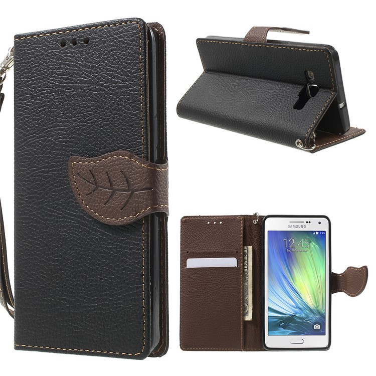 Leaf Flip Stand Wallet Leather Case for Samsung Galaxy A5 SM-A500F - Black-1