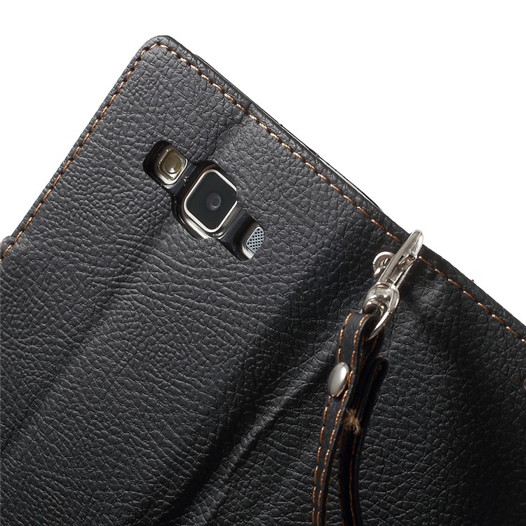 Leaf Flip Stand Wallet Leather Case for Samsung Galaxy A5 SM-A500F - Black-8