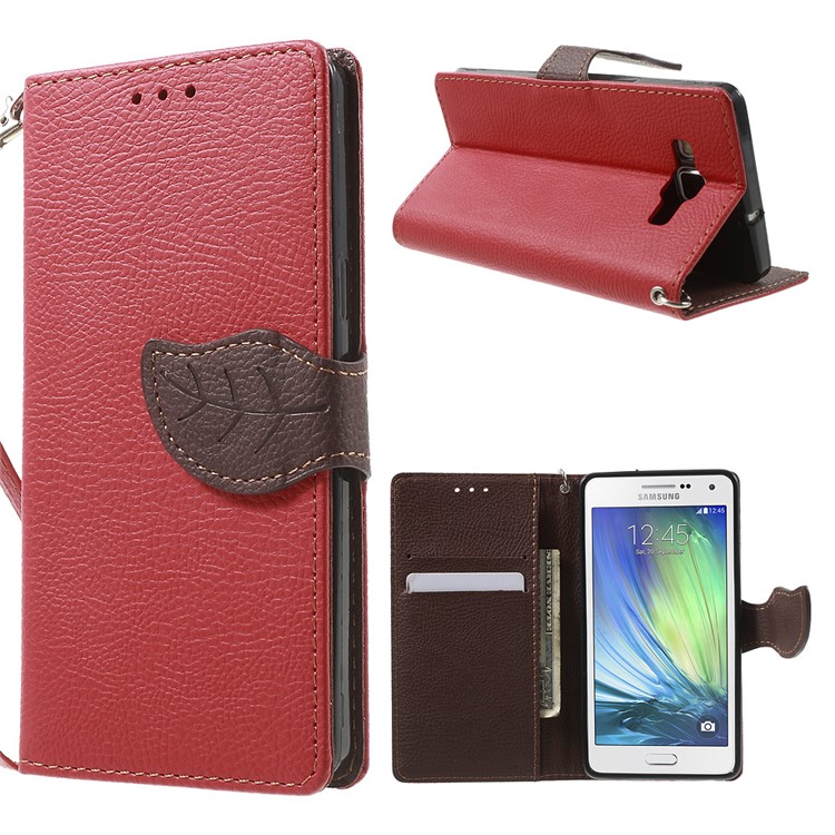 Leaf Flip Stand Wallet Leather Cover for Samsung Galaxy A5 SM-A500F - Red-1
