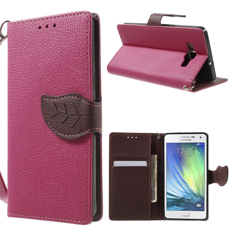 Leaf Flip Wallet PU Leather Shell for Samsung Galaxy A5 SM-A500F - Rose-1