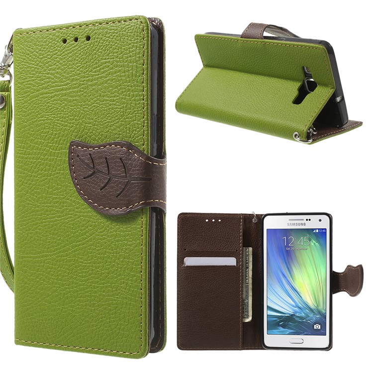 Leaf Magnetic Wallet Leatherette Case for Samsung Galaxy A5 SM-A500F - Green-1