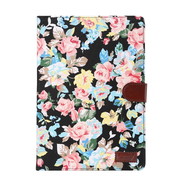 For Samsung Galaxy Tab A 9.7 T550 Smart Leather Case Card Holder Flowers Cloth Skin - Black Background-2