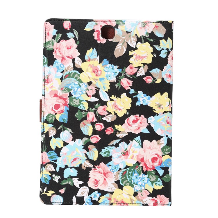 For Samsung Galaxy Tab A 9.7 T550 Smart Leather Case Card Holder Flowers Cloth Skin - Black Background-3