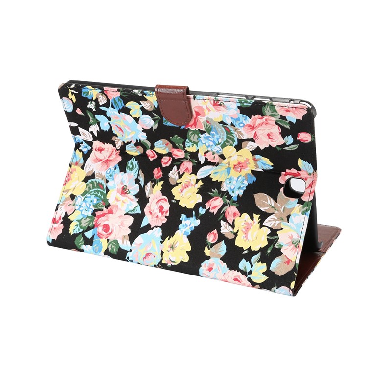 For Samsung Galaxy Tab A 9.7 T550 Smart Leather Case Card Holder Flowers Cloth Skin - Black Background-4