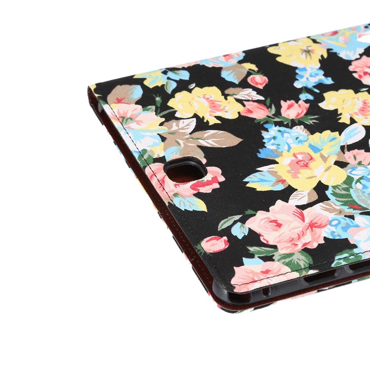 For Samsung Galaxy Tab A 9.7 T550 Smart Leather Case Card Holder Flowers Cloth Skin - Black Background-6