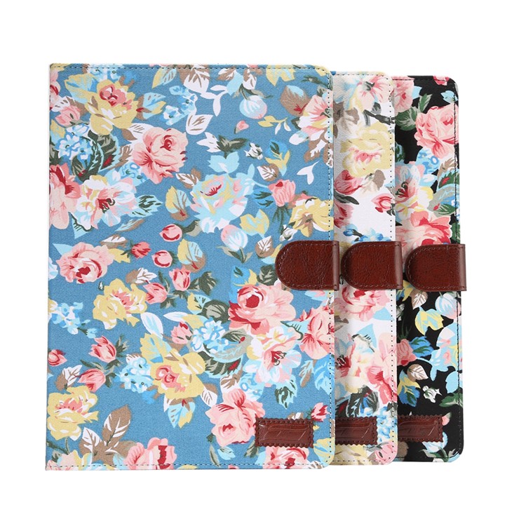 For Samsung Galaxy Tab A 9.7 T550 Smart Leather Case Card Holder Flowers Cloth Skin - Black Background-7