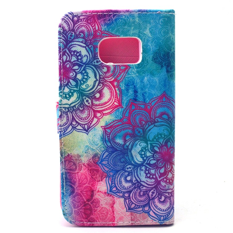 Wallet Leather Stand Cover for Galaxy S6 edge G925 - Henna Lotus-2