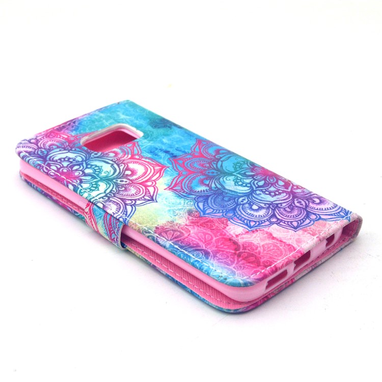 Wallet Leather Stand Cover for Galaxy S6 edge G925 - Henna Lotus-4