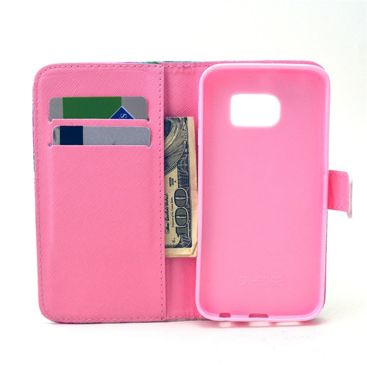 Wallet Leather Stand Cover for Galaxy S6 edge G925 - Henna Lotus-5