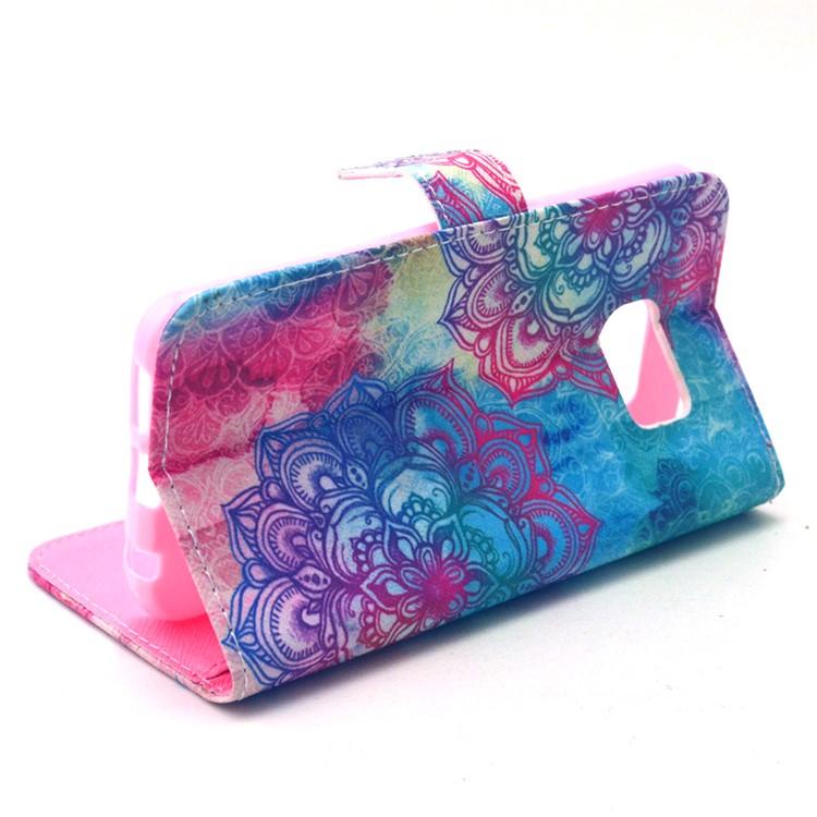 Wallet Leather Stand Cover for Galaxy S6 edge G925 - Henna Lotus-6