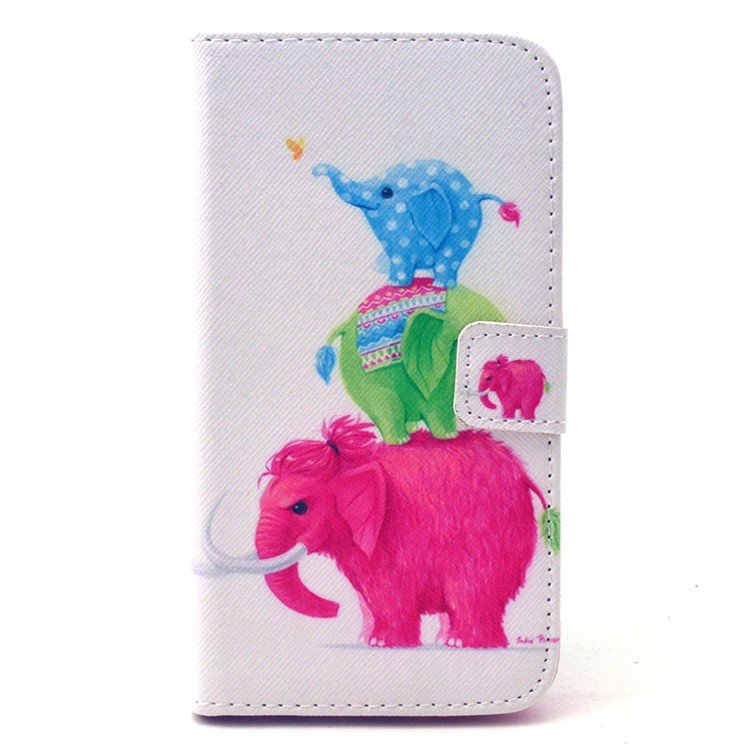 PU Leather Card Holder Case for Galaxy S6 edge G925 - Three Colorized Elephants-1