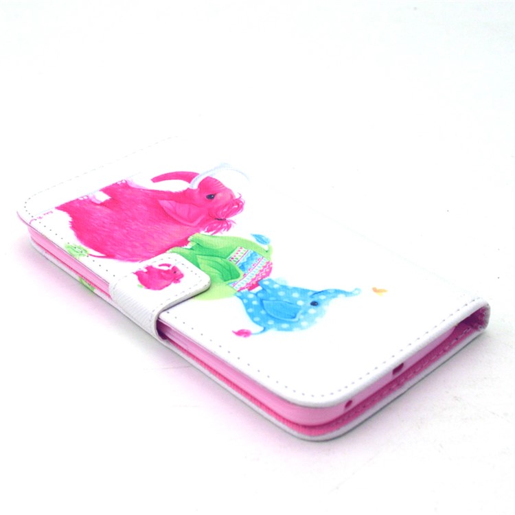 PU Leather Card Holder Case for Galaxy S6 edge G925 - Three Colorized Elephants-3