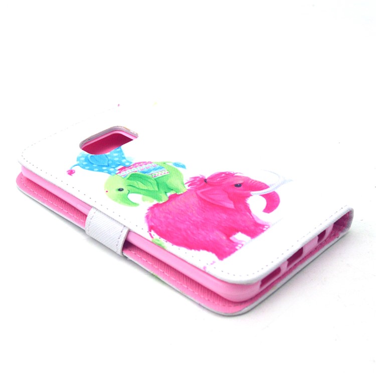 PU Leather Card Holder Case for Galaxy S6 edge G925 - Three Colorized Elephants-4