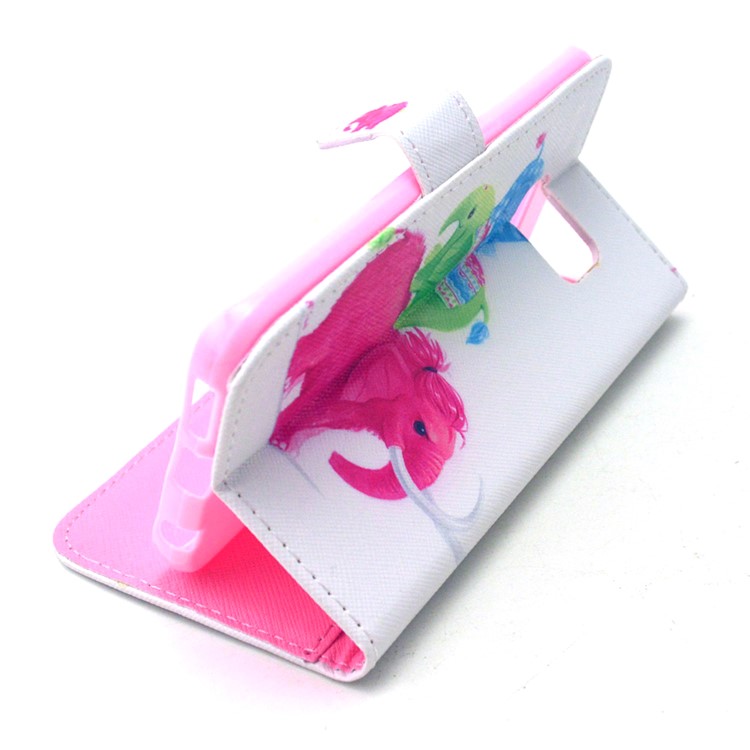 PU Leather Card Holder Case for Galaxy S6 edge G925 - Three Colorized Elephants-5
