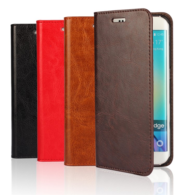 Crazy Horse Genuine Split Leather Case for Galaxy S6 edge G925 - Coffee-6