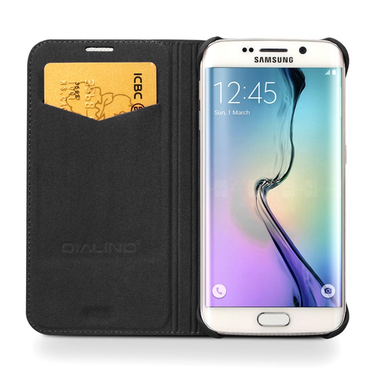 QIALINO Genuine Leather Case for Samsung Galaxy S6 edge G925 - Black-4