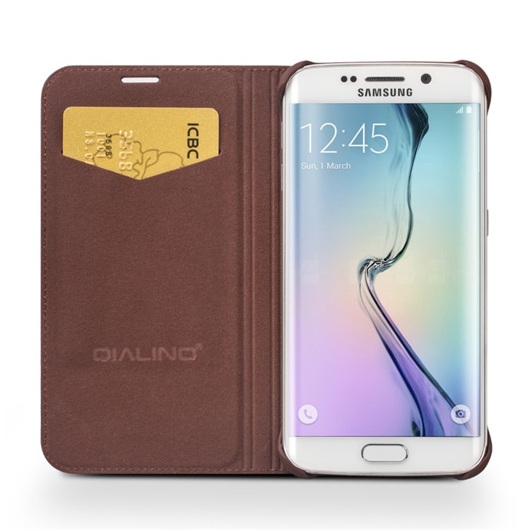 QIALINO Genuine Leather Protective Case for Samsung Galaxy S6 edge G925 - Brown-2