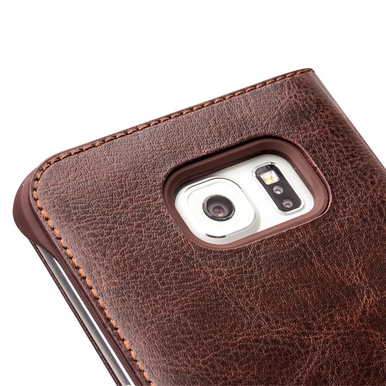 QIALINO Genuine Leather Protective Case for Samsung Galaxy S6 edge G925 - Brown-3