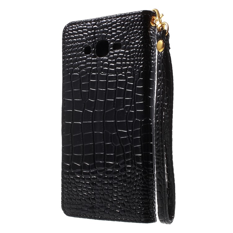 Crocodile Texture Leather Wallet Cover for Samsung Galaxy J7 SM-J700F with Strap and Stand - Black-2