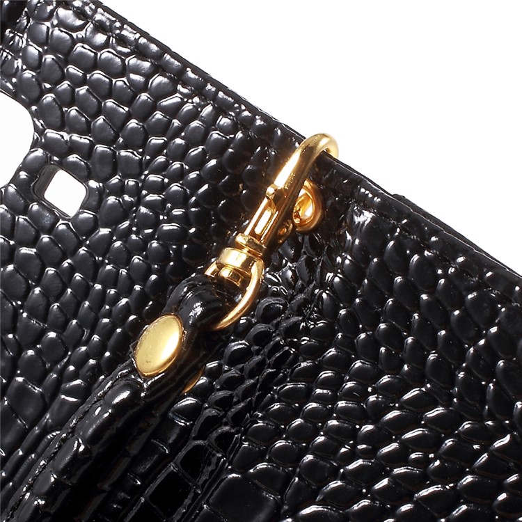 Crocodile Texture Leather Wallet Cover for Samsung Galaxy J7 SM-J700F with Strap and Stand - Black-7