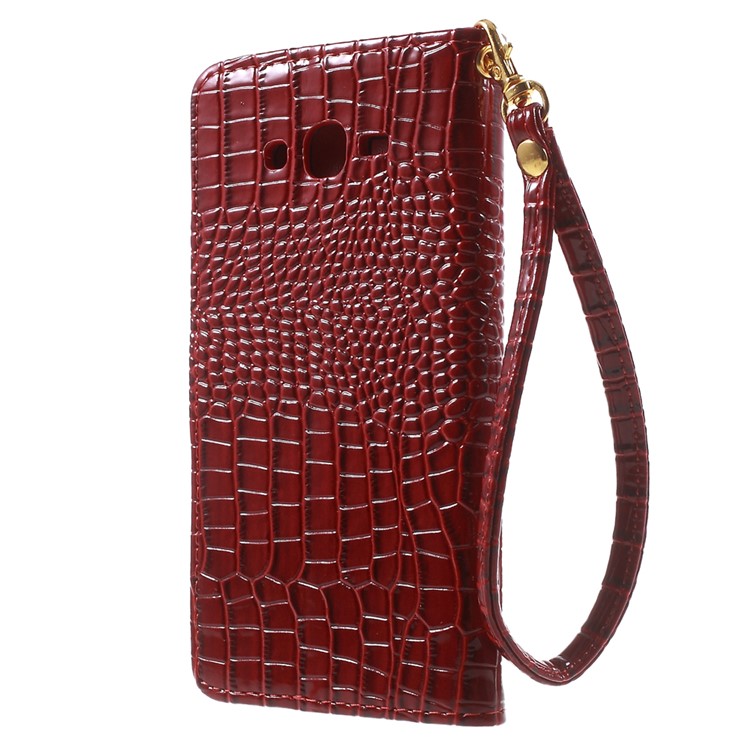 Crocodile Texture Leather Wallet Case for Samsung Galaxy J7 SM-J700F with Strap and Stand - Red-2