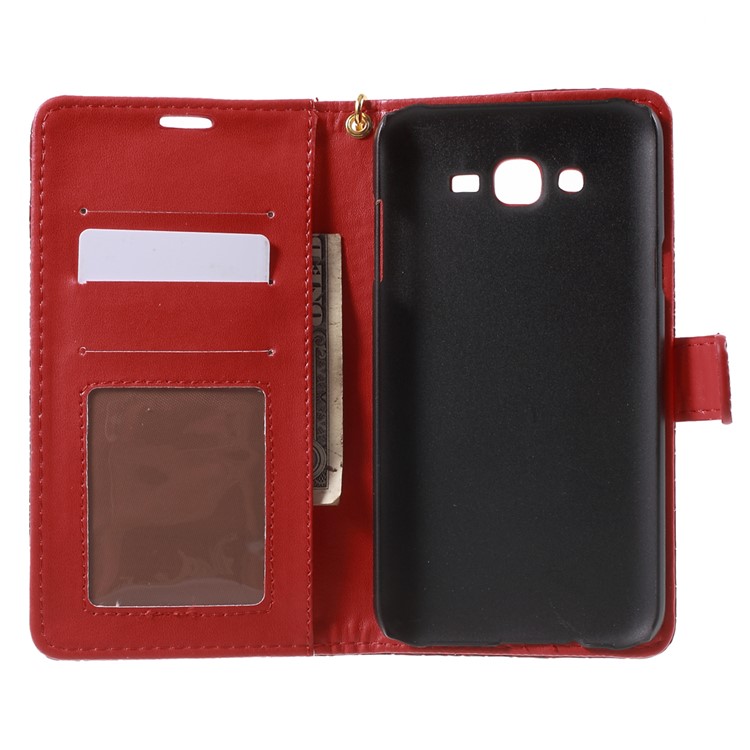 Crocodile Texture Leather Wallet Case for Samsung Galaxy J7 SM-J700F with Strap and Stand - Red-4