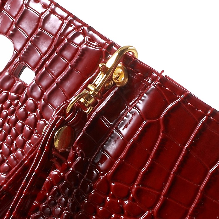 Crocodile Texture Leather Wallet Case for Samsung Galaxy J7 SM-J700F with Strap and Stand - Red-6