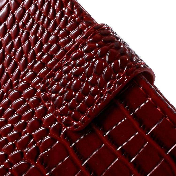 Crocodile Texture Leather Wallet Case for Samsung Galaxy J7 SM-J700F with Strap and Stand - Red-7