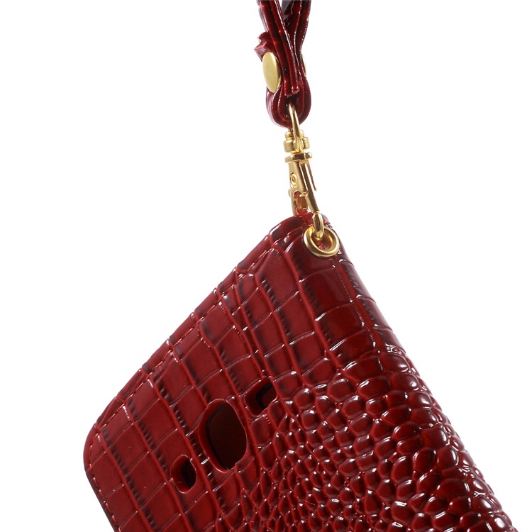 Crocodile Texture Leather Wallet Case for Samsung Galaxy J7 SM-J700F with Strap and Stand - Red-9