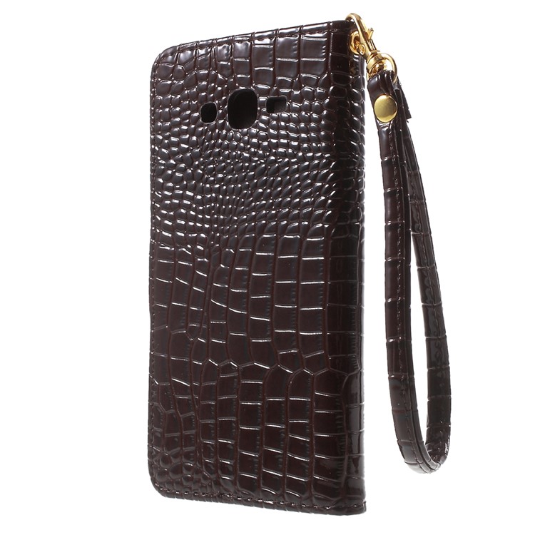 Crocodile Texture Leather Wallet Case for Samsung Galaxy J7 SM-J700F with Strap and Stand - Brown-2
