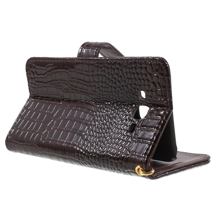 Crocodile Texture Leather Wallet Case for Samsung Galaxy J7 SM-J700F with Strap and Stand - Brown-3