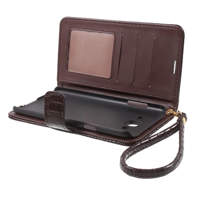 Crocodile Texture Leather Wallet Case for Samsung Galaxy J7 SM-J700F with Strap and Stand - Brown-5