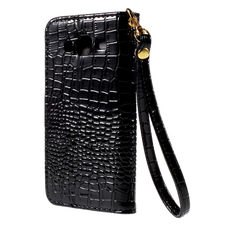 Crocodile Texture Leather Wallet Cover for Samsung Galaxy J5 SM-J500F with Strap and Stand - Black-2